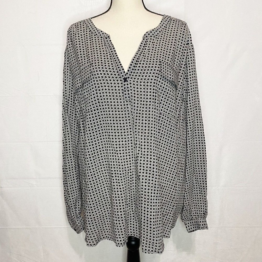 Cynthia Rowley Blouse Size 3XL 100% Rayon Polka Dotted Top Long Sleeve
